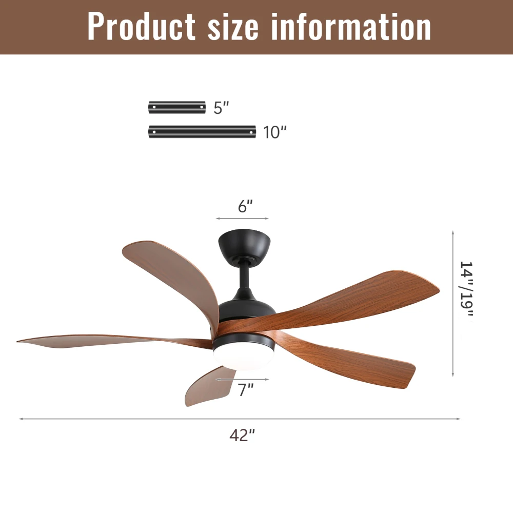 Ventilateur de plafond 42 pouces LED télécommande, 6 vitesses, éclairage 3 couleurs, fonction réversible été/hiver, design flush mount pour chambre et salon – Image 4